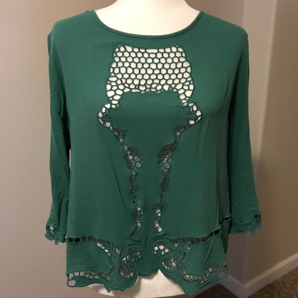 BKE Red Cutout Embroidered Blouse - Picture 1 of 3